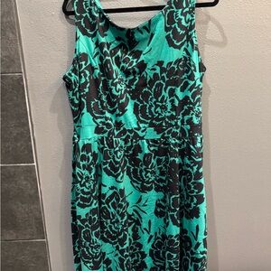 Girls' Teal and Black Floral Sleeveless Casual Dress